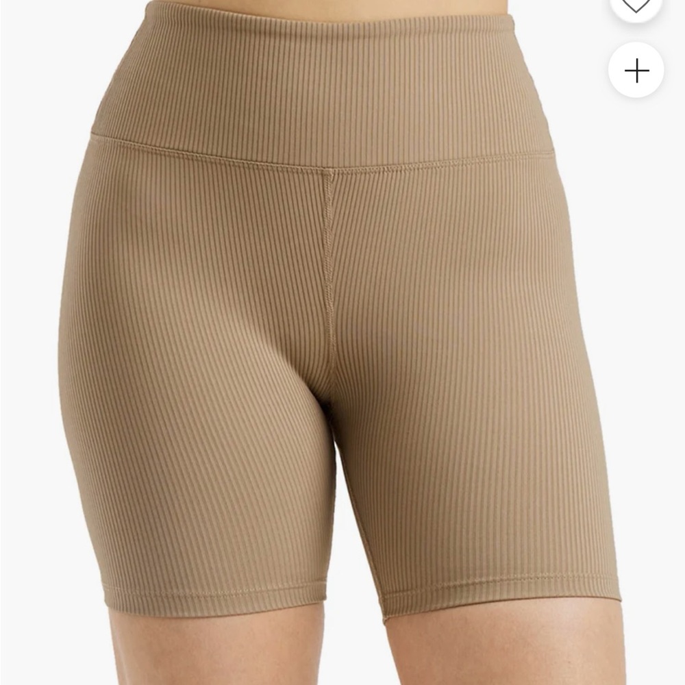 High-Waisted Ribbed Tan Shorts
